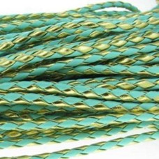 Fio Couro Ecológico Trançado Turquesa/Dourado 4 mm 1 metro