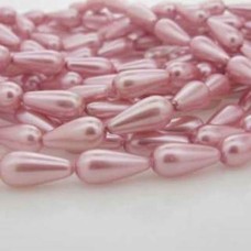 Pérola de Vidro Gota Rosa 10x18 mm Fio 47  unidades