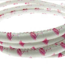 Fio Couro Ecológico Estampado Flamingo Branco 6mm 1 metro