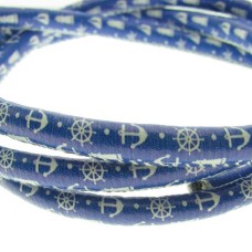 Fio Couro Ecológico Estampado Ancora Azul 6mm 1 metro