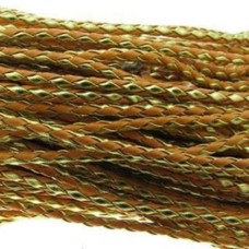 Fio Couro Ecológico Trançado Laranja/Dourado 4 mm 1 metro