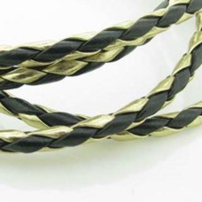 Fio Couro Ecológico Trançado Preto/Dourado 4 mm 1 metro