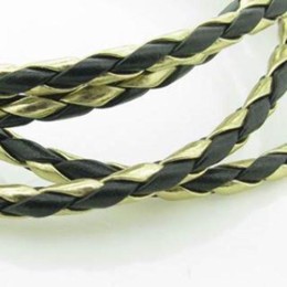 Fio Couro Ecológico Trançado Preto/Dourado 4 mm 1 metro